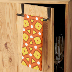 Orange square & triangle naïve retro pattern kitchen towel