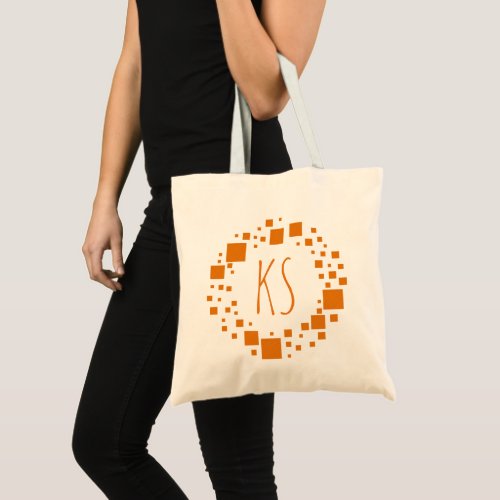Orange Squares Circle Float Monogram Initials Art Tote Bag