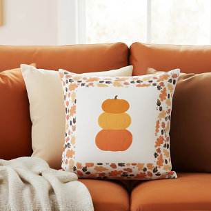 Orange Stacked Pumpkins Farmhouse Fall Decor Throw Pillow