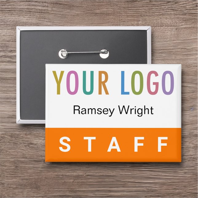 Orange Staff Pin Back Badge Name Button with Logo (MISOOK Staff Name Button with Logo Orange)