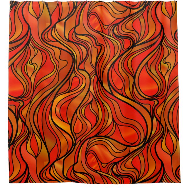 Orange Stained Glass Abstract Shower Curtain (Front)