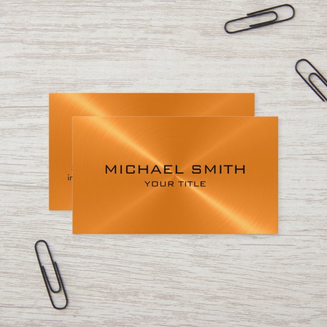 Orange Stainless Steel Metal Business Card (Front/Back In Situ)