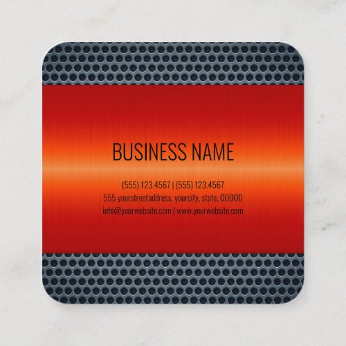Orange Stainless Steel Metal Look Square Business Card