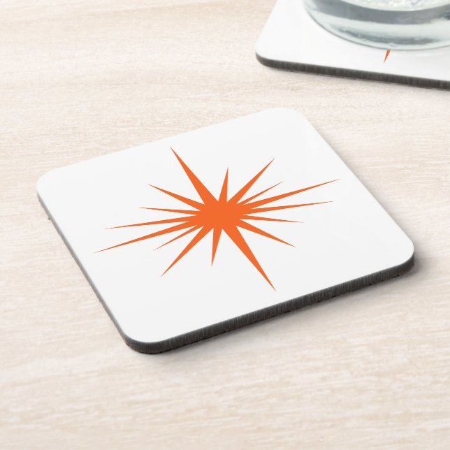 Orange Starburst Atomic Era Mid Century Modern Beverage Coaster (Left Side)