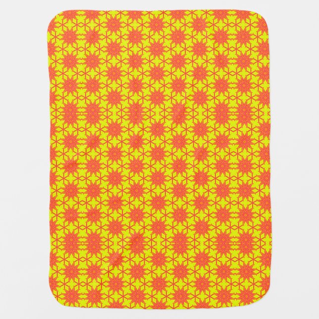 Orange Starburst Flower on Yellow Baby Blanket (Front)