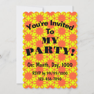 Orange Starburst Flower on Yellow Customizable Invitation