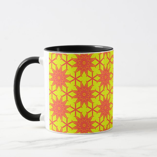 Orange Starburst Flower On Yellow  Mug (Left)