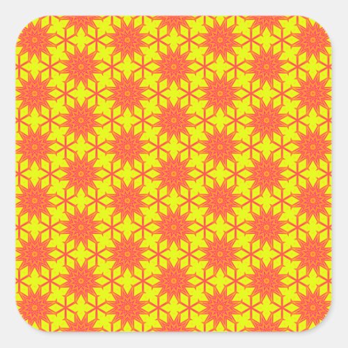 Orange Starburst Flower on Yellow Square Sticker