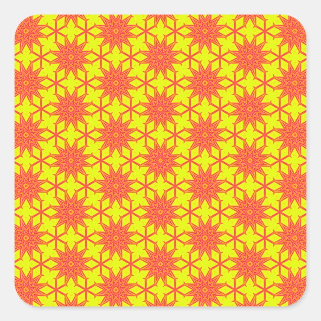 Orange Starburst Flower on Yellow Square Sticker (Front)