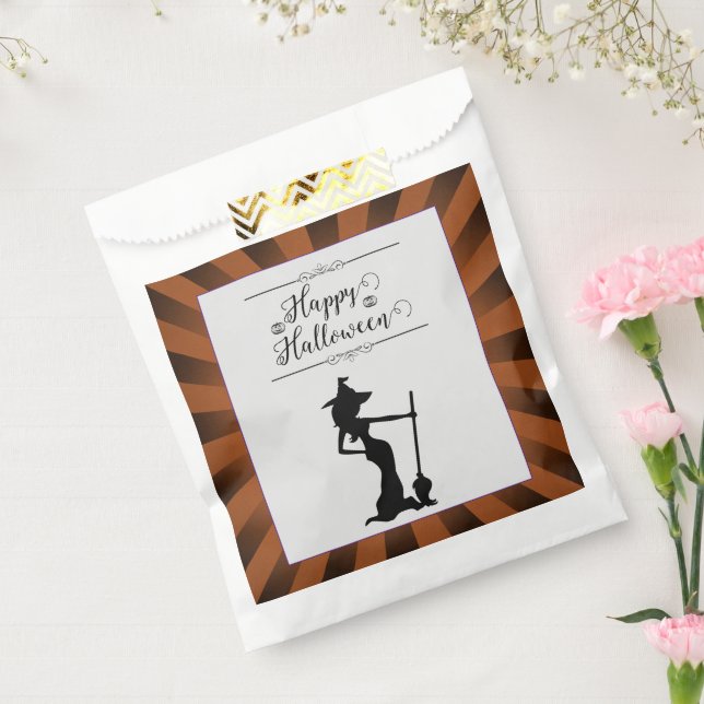 Orange Starburst Witch Halloween Favor Bag (Sealed)