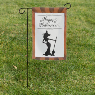 Orange Starburst Witch Halloween Garden Flag