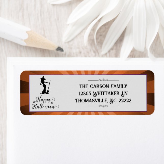 Orange Starburst Witch Halloween Label (Insitu)