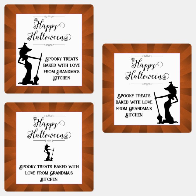 Orange Starburst Witch Halloween Labels (Group)