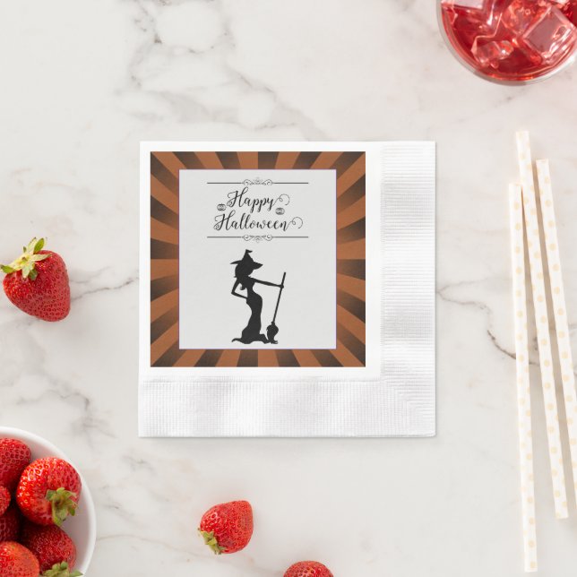 Orange Starburst Witch Halloween Napkins (Insitu)