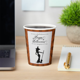 Orange Starburst Witch Halloween Paper Cups