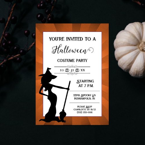 Orange Starburst Witch Halloween Party Invitation