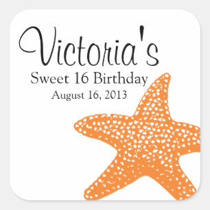 Orange Starfish Beach Birthday Square Sticker