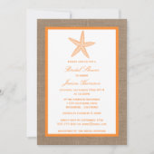 Orange Starfish Beach Burlap Bridal Shower Invitation (Front)