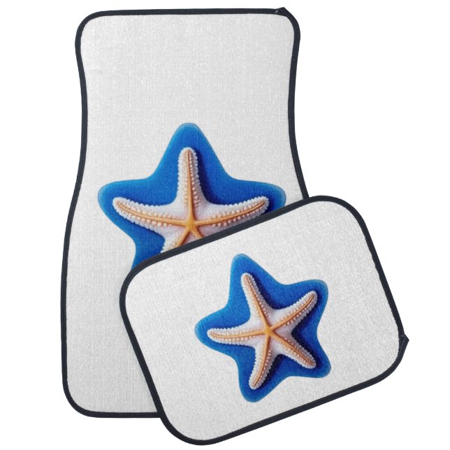 Orange Starfish in Blue Car Floor Mat (Set)