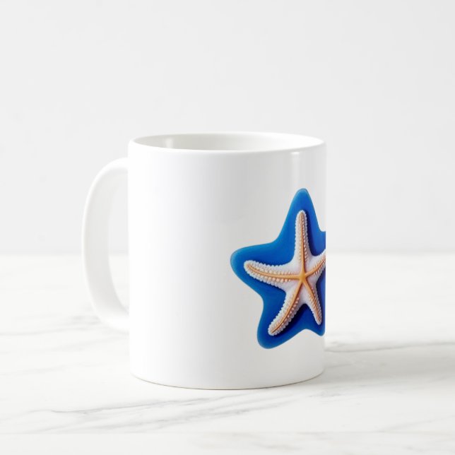 Orange Starfish in Blue Coffee Mug (Front Left)