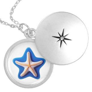 Orange Starfish in Blue Locket Necklace