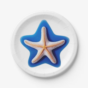 Orange Starfish in Blue Paper Plates