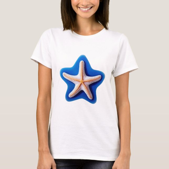 Orange Starfish in Blue T-Shirt (Front)