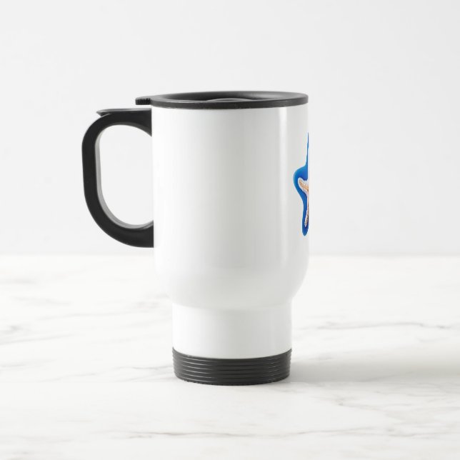 Orange Starfish in Blue Travel Mug (Left)