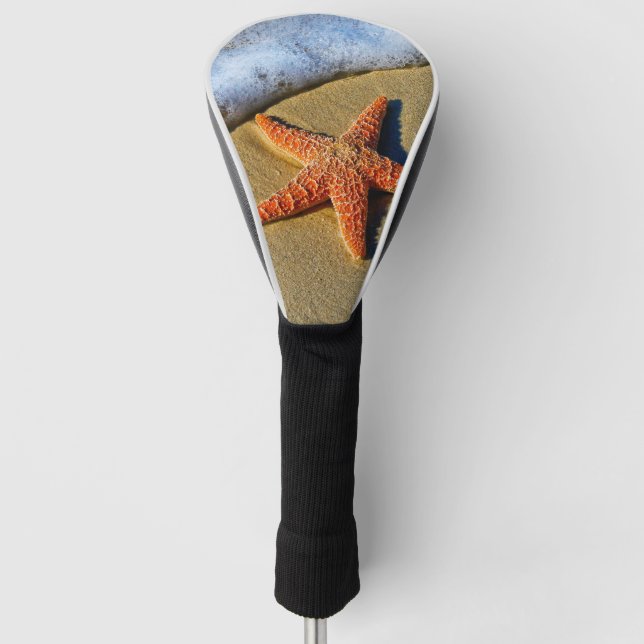 Orange Starfish On Beach Golf Head Cover (Front)