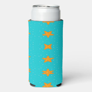 Orange starfish on blue seltzer can cooler