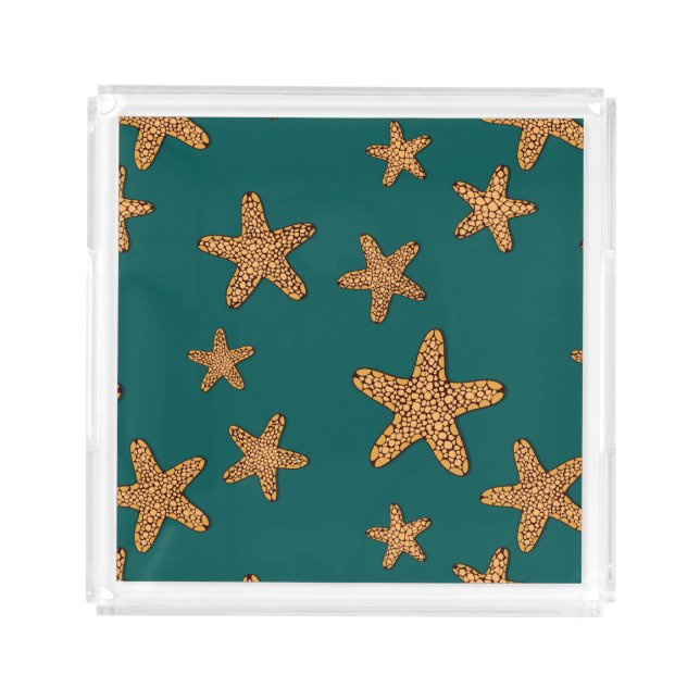 Orange Starfish Pattern Acrylic Tray (Front)