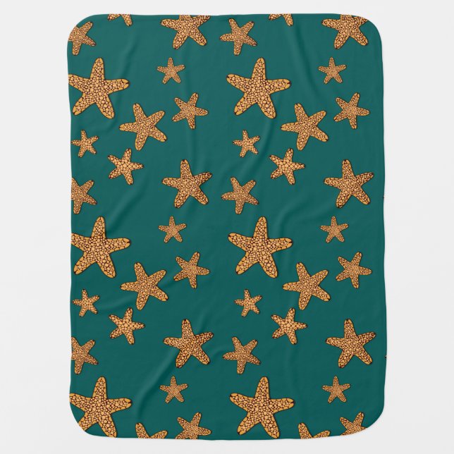 Orange Starfish Pattern Baby Blanket (Front)