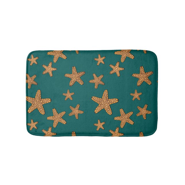 Orange Starfish Pattern Bath Mat (Front)