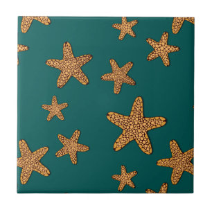 Orange Starfish Pattern Ceramic Tile