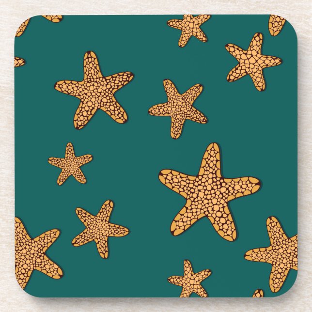 Orange Starfish Pattern Drink Coaster (Front)