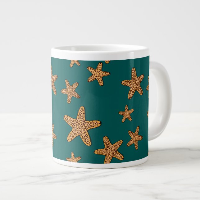 Orange Starfish Pattern Large Coffee Mug (Front Right)