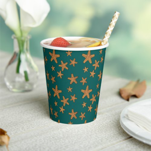 Orange Starfish Pattern Paper Cups