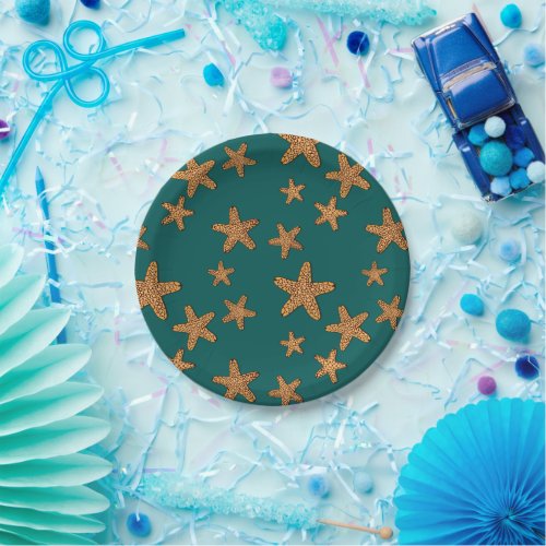 Orange Starfish Pattern Paper Plates
