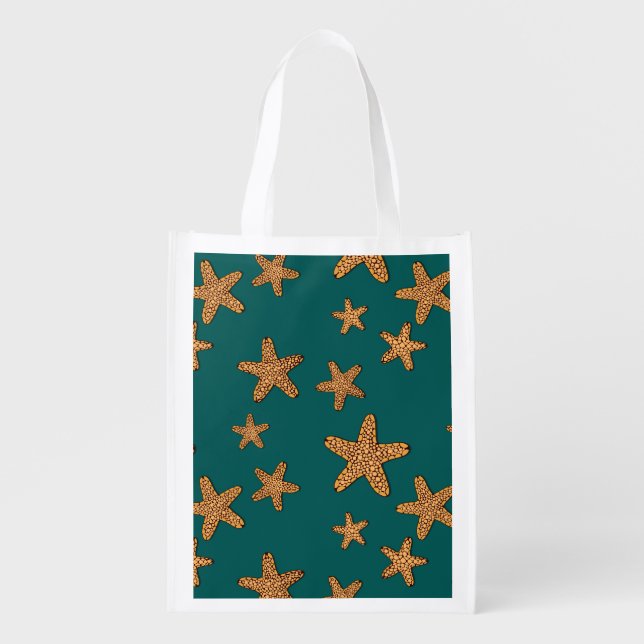 Orange Starfish Pattern Reusable Grocery Bag (Front)