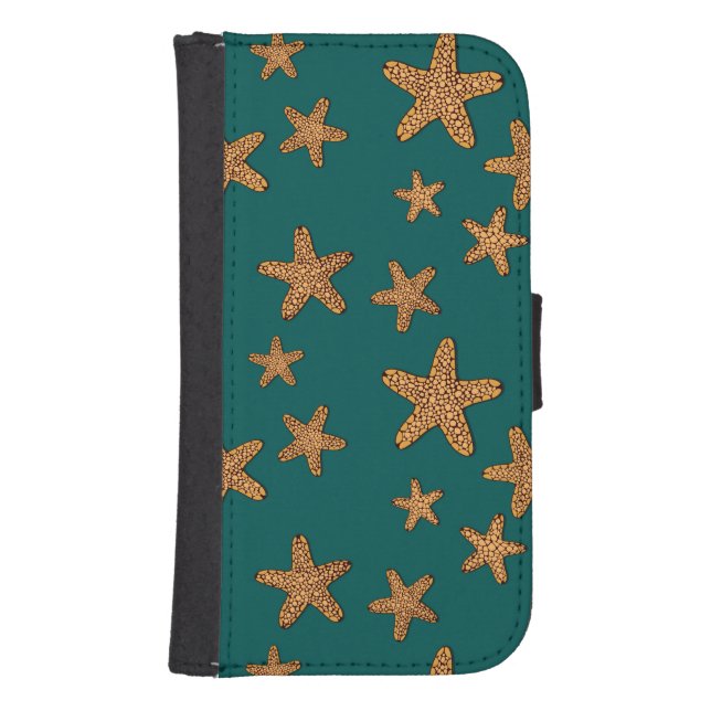 Orange Starfish Pattern Samsung Galaxy Wallet Case (Front)