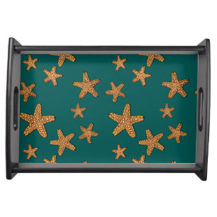 Orange Starfish Pattern Serving Tray