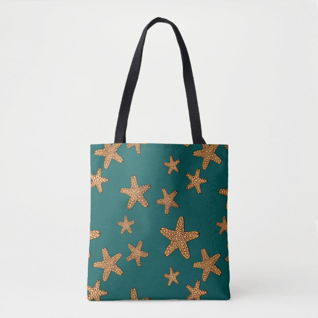 Orange Starfish Pattern Tote Bag (Front)