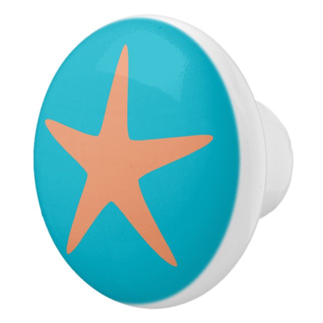 Orange Starfish turquoise beach theme ceramic knob (Right)