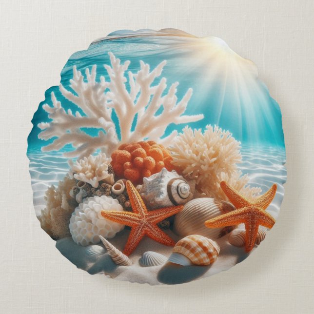 Orange Starfish Under The Ocean  Round Pillow (Front)