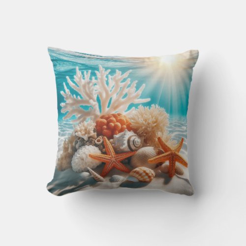 Orange Starfish Under The Ocean  Throw Pillow