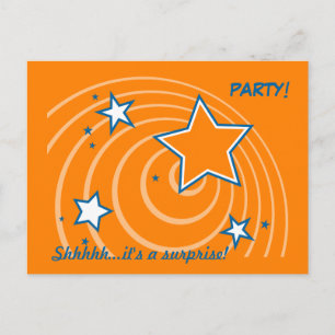 Orange stars birthday surprise party invitation