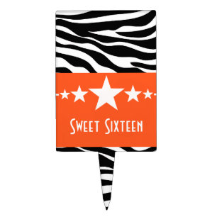 Orange Stars Zebra Print Sweet 16 Cake Pick