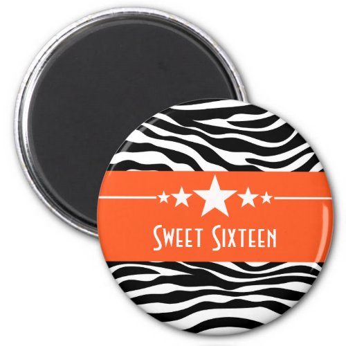 Orange Stars Zebra Print Sweet 16 Magnet