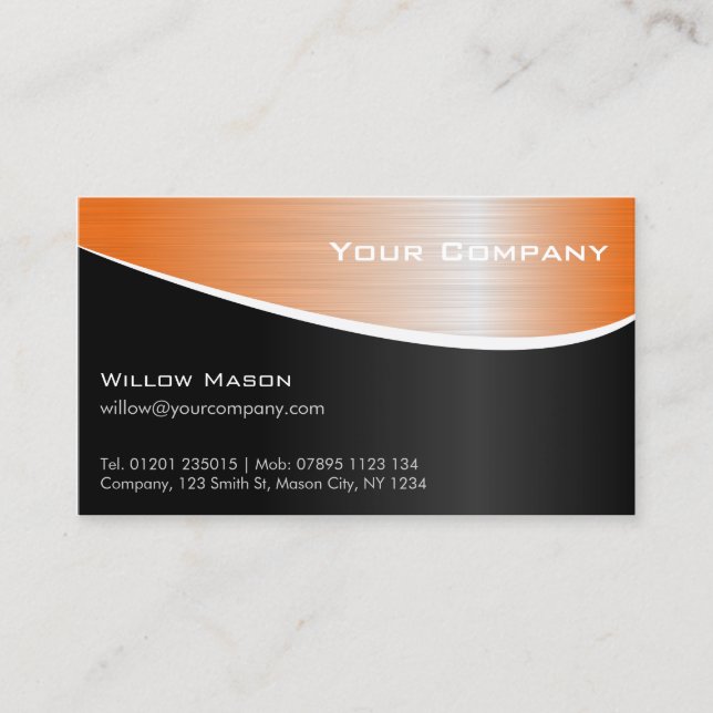 Orange Steel Effect Professional Business Card (Front)