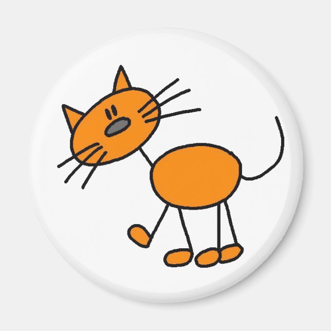 Orange Stick Figure Cat Magnet (Front)